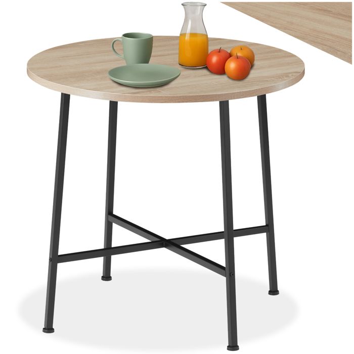 Table - TECTAKE - Table de salle à manger ronde ENNIS style industriel en bois et acier Ø 80 x 76 cm - Bois clair