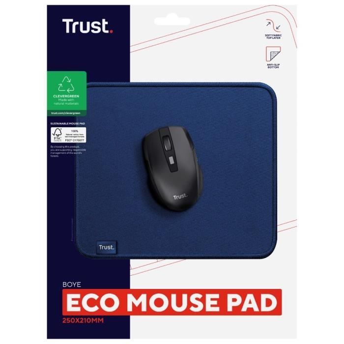 Trust Boye Tapis de Souris Conception Durable Matériaux Recyclés Base Antidérapante 250 × 210 × 3 mm Lavable en Machine - Bleu