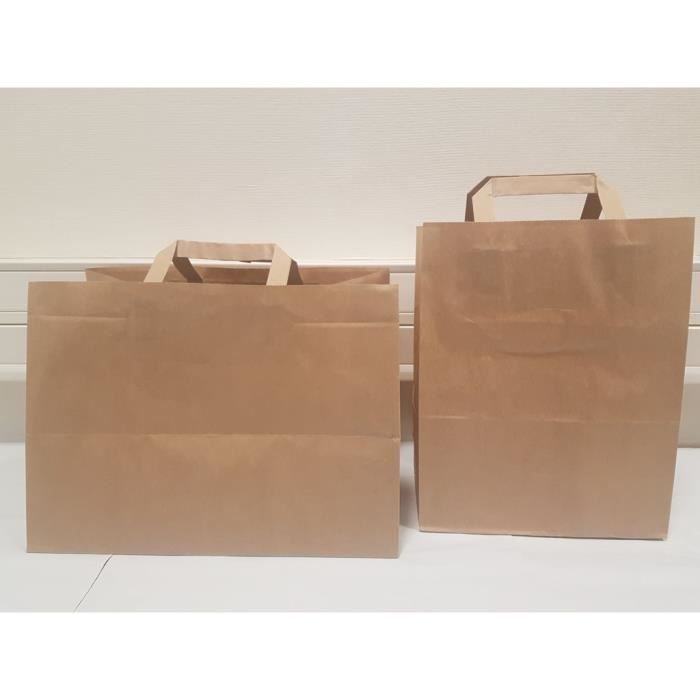 Sacs En Papier Avec Poignées Tressées - Marron Et Blanc, Pour Cadeaux Ou Vente à Emporter, Lot Neuf