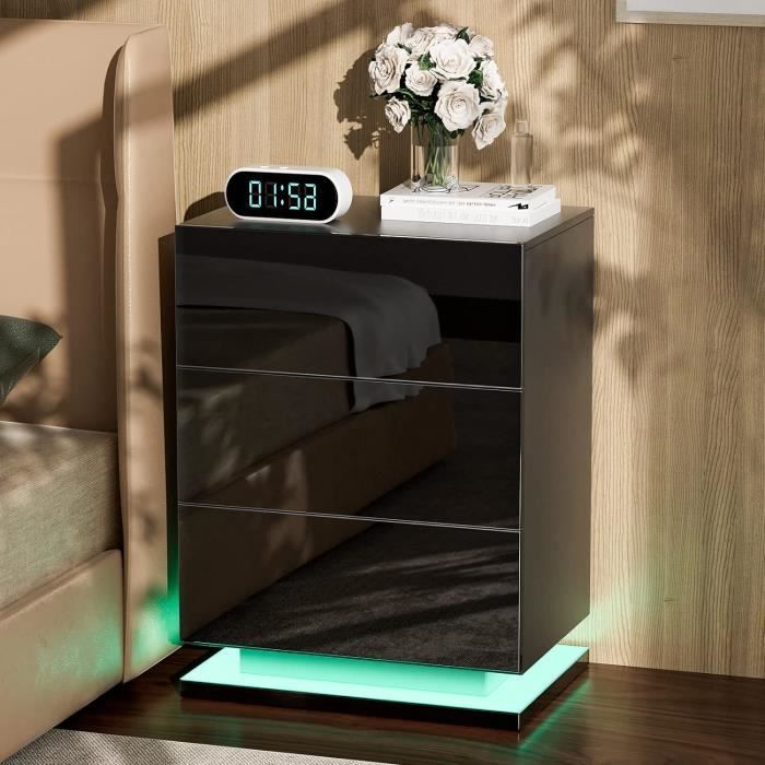 Table de chevet LED - VIVOLILV - 3 tiroirs - Noir - Moderne - Design -  Cdiscount Maison