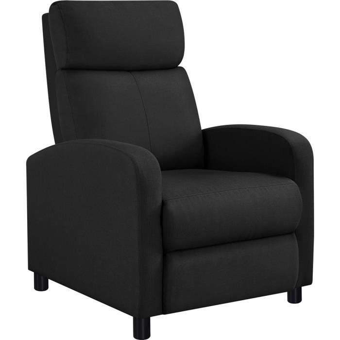 yaheetech fauteuil de relaxation chaise de détente siège de canapé rembourré avec repose pied noir-tissu