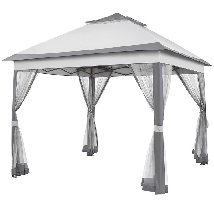Yaheetech Tonnelle de Jardin avec Toiles Moustiquaires Gazebo Abri Soleil Tente Autoportante de 3 × 3 m Gris Clair et Gris Foncé