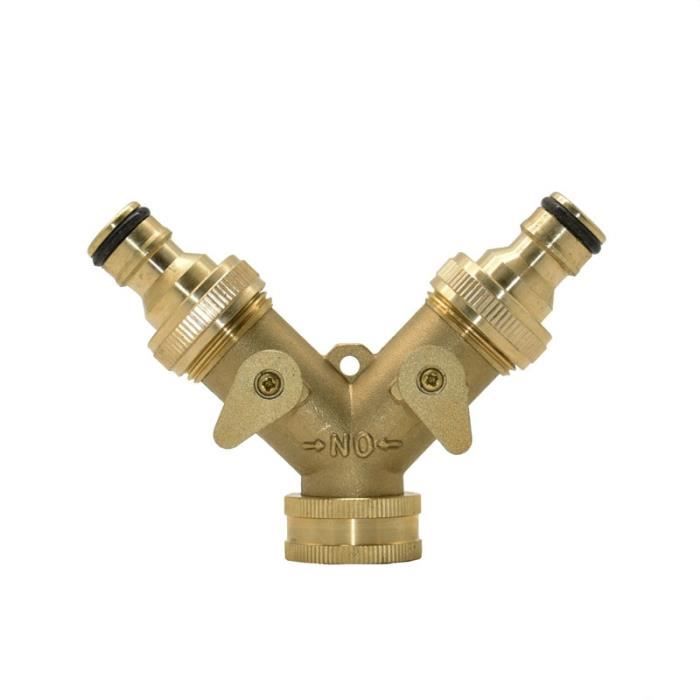 Répartiteur D'eau 2 Voies 3/4" – Laiton Nickelé – Pour Machine à Laver, Lave-vaisselle, Arrosage – Avec Robinets D'arrêt