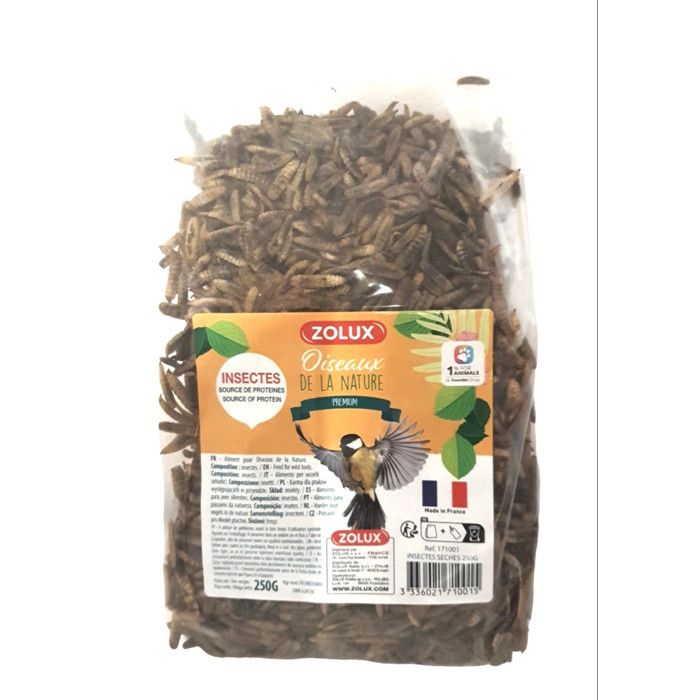 Comparer les prix de Insectes séchés - ZOLUX - 250 g - Larve de la mouche du soldat noir - 100% insectes - Aliment riche en protéines