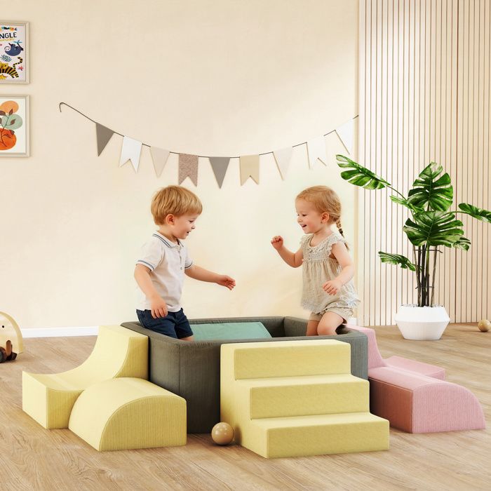 Parcours Motricité Bébé AIYAPLAY - 5 Blocs Mousse Modulables, Housse Velours Lavable, Pour 6 Mois à 3 Ans