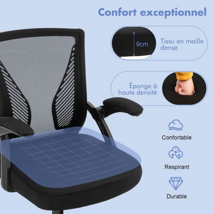 Chaise De Bureau Ergonomique Noire – Fauteuil à Bascule – Accoudoirs – Neuf