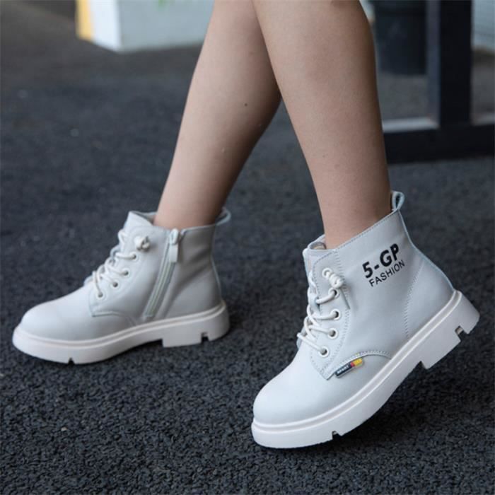 BOTTE Fille Bottes Martin pour enfants de style britannique en cuir a la mode style 2 blanc HB Blanc Cdiscount Chaussures