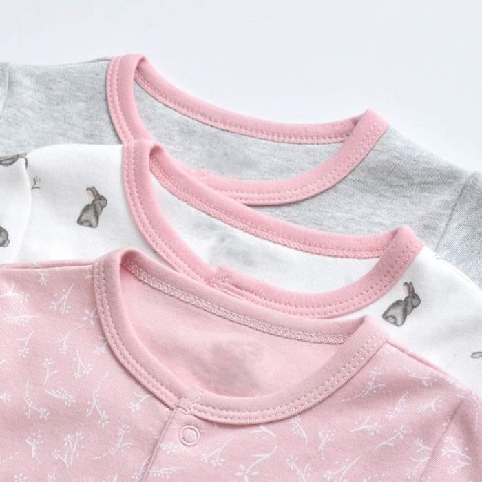 Pyjama pour Bébé Lot de 3 Combinaison en Coton Garçon Fille Grenouillères  Manche Longues 0-3 Mois Rose - Cdiscount Prêt-à-Porter