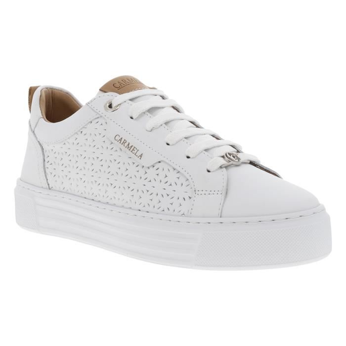 Baskets cuir semelle plateforme Carmela blanc Femme Carmela Blanc Cuir Plat Lacets Blanches Cdiscount Chaussures