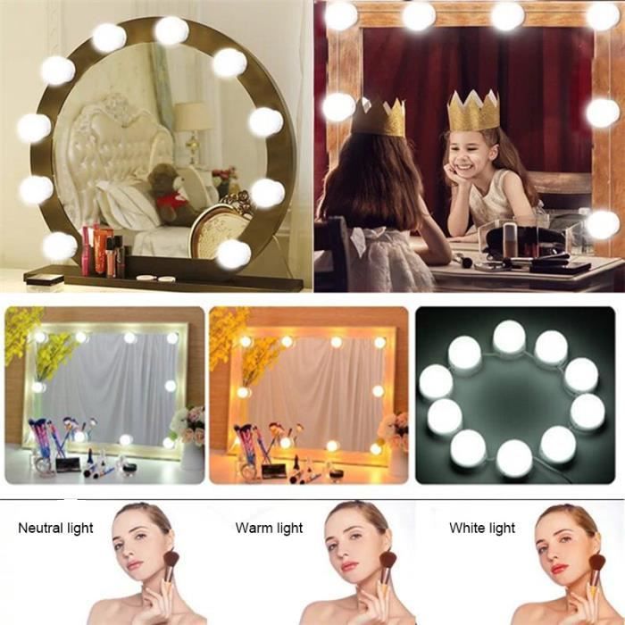 Kit de Lumière de Miroir - lampe pour miroir cosmétique lampe de coiffeuse  table 10 ampoules LED lampe de coiffeuse HB015 - Cdiscount Maison