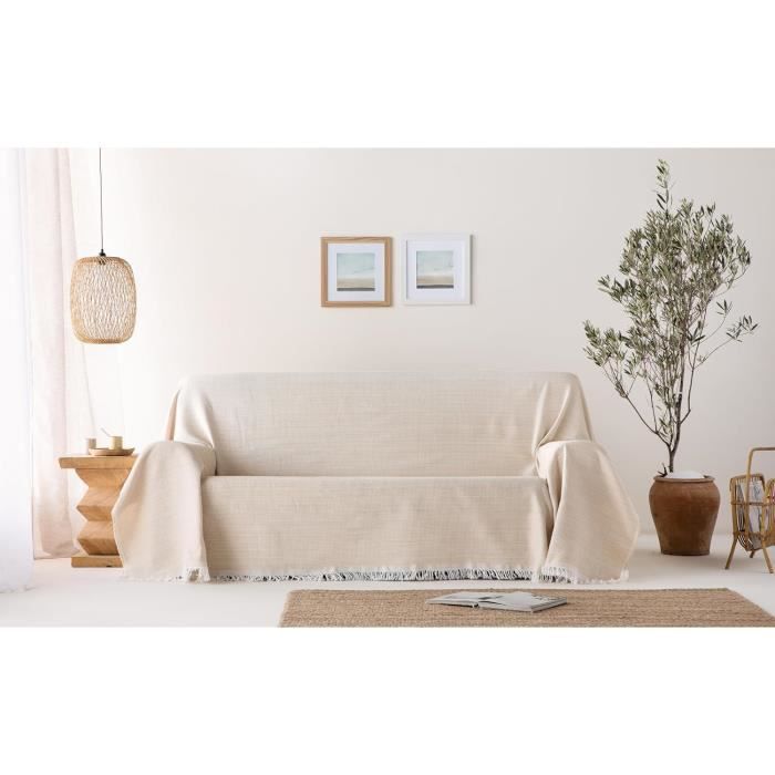 Plaid Multifonction GAMUSI Becko En Coton Doux Beige 130x180cm - Canapé Lit Couvre-lit