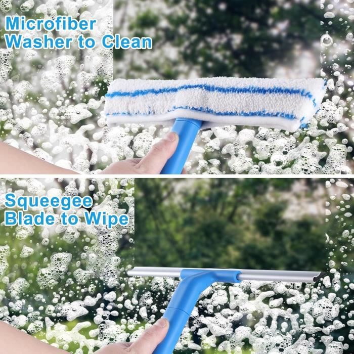 Mitclear Raclette à Vitres Télescopique 146cm - Nettoyeur Vitres Avec Brosse Microfibre Et Raclette Silicone