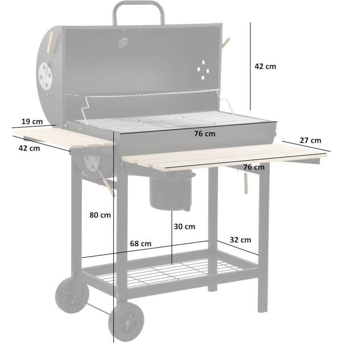 Barbecue Au Charbon XXL Avec Couvercle - Grande Surface, Chariot Réglable, Thermomètre & Roues - Idéal Jardin & Terrasse