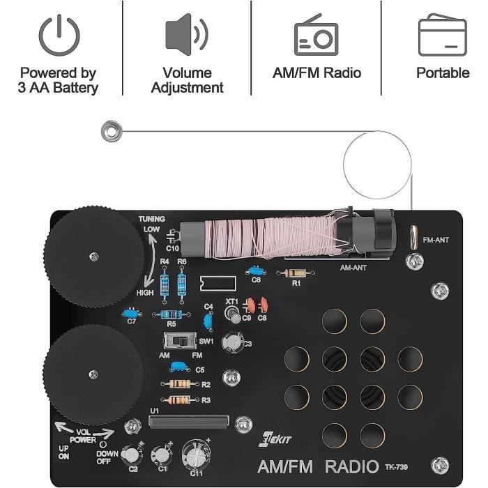 Kit électronique à monter soi-même - TRAHOO - Radio FM - Noir