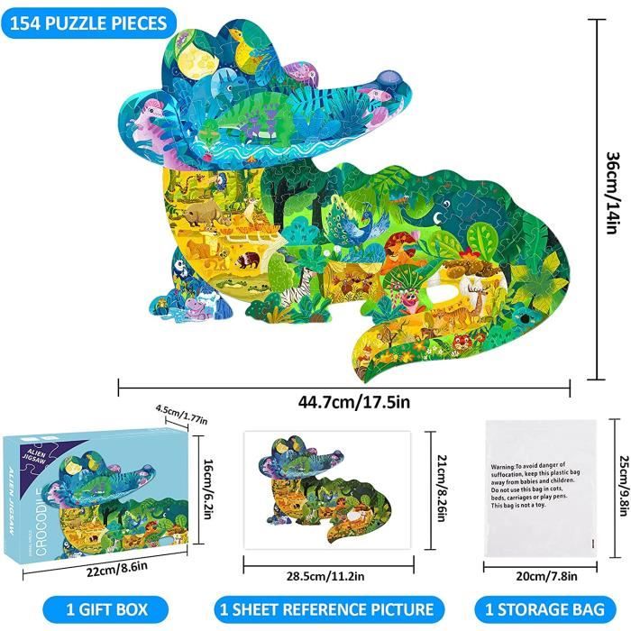 Puzzle Enfant, 154 Pièces Puzzle Animaux Enfant, Jouet éducatif Enfant,  pour Fille et Garçon de 4+ Ans (Crocodile)