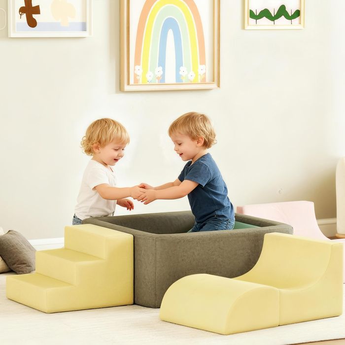 Parcours De Motricité En Mousse Pour Enfants 3-6 Ans - 7 Pièces Modulables - Housse Velours Côtelé Lavable - Sécurité Renforcée, Charge 45kg