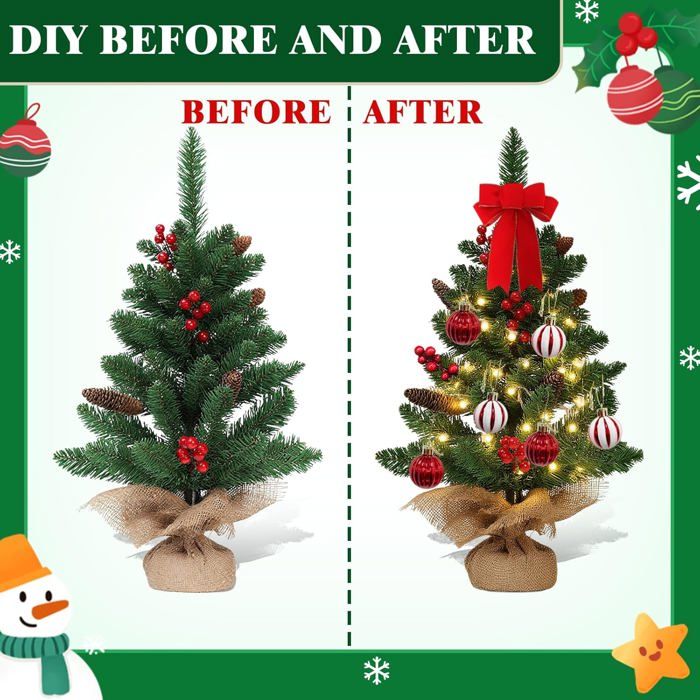 Sapin De Noël Artificiel De 60 Cm Avec Lumières LED, Petit Sapin De Noel De Table Avec Ornements Suspendus Decorations De Noel 93794059