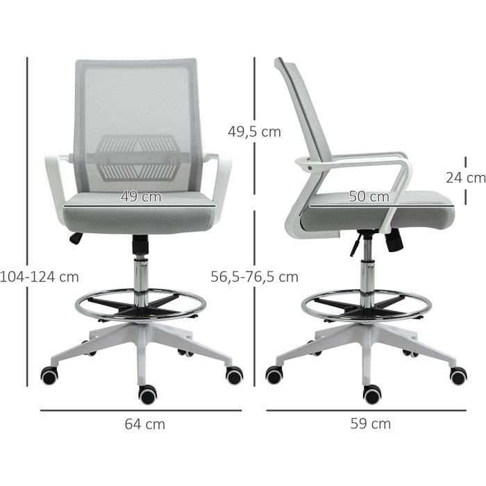 Fauteuil de bureau chaise de bureau assise haute réglable dim. 64L