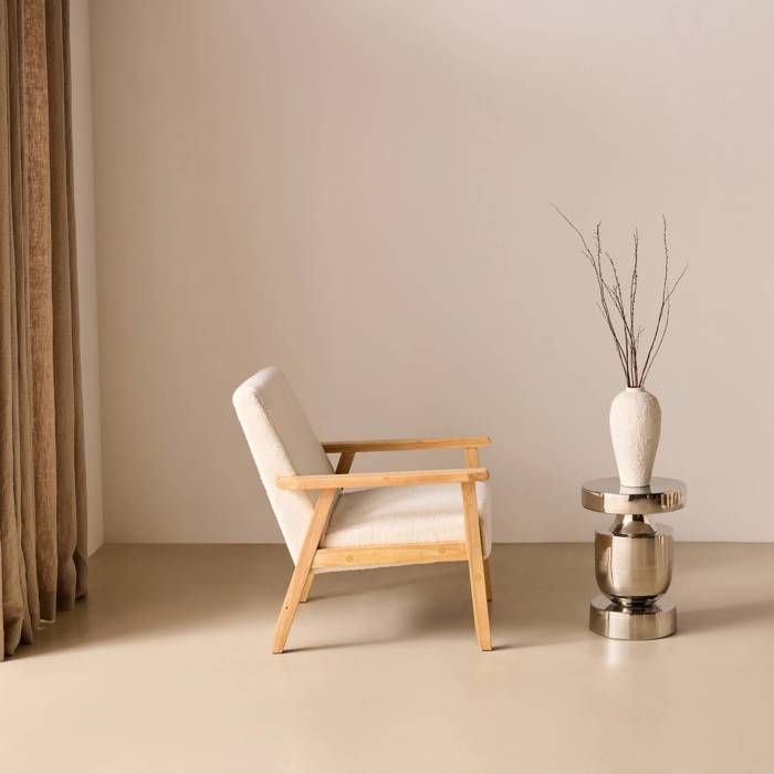 Fauteuil Scandinave IVAR IDMarket - Tissu Bouclette Blanc - Assise Moelleuse - Design Moderne
