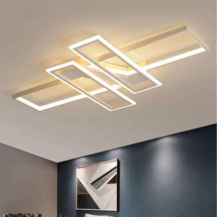 Luminaire Plafonnier LED de Salon Chambre Dimmable Lustre Moderne Rectangle  Design avec Télécommande Suspension Lampe abajour [1239] - Cdiscount Maison