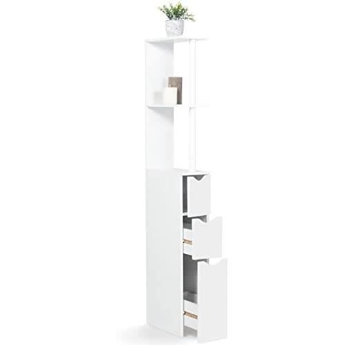 Meuble WC étroit 3 Portes Blanc - Rangement Gain De Place Pour Toilettes