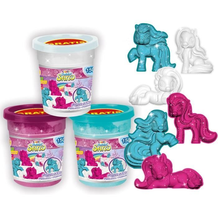 Sable Magique Slimy Sandy Fluff 220 G - Pâte à Modeler Élastique, Avec Seau Et 2 Moules, à Partir De 3 Ans