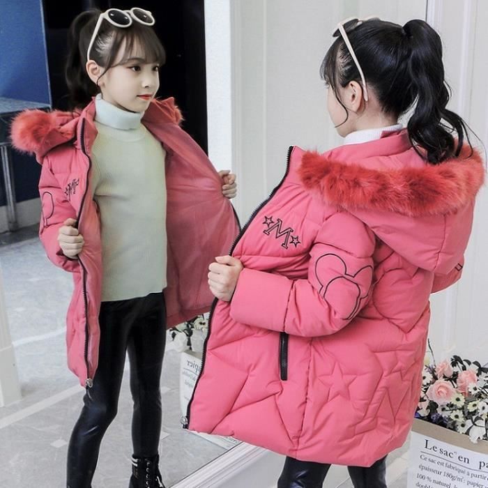 Manteau a Capuche Pour Filles de 4 a 12 ans d hiver a Col en Fourrure Vetements d exterieur de Style Long en velours Rose Rose Cdiscount Pret a Porter
