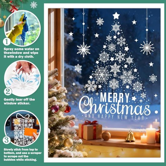 129 Pièces Stickers Noel Fenetre Electrostatique XXL, Grand