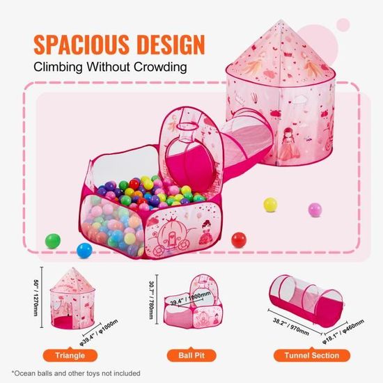 VEVOR Château Gonflable Pour Enfants – Tente Tunnel De Jeu Princesse, Avec Valise De Rangement – Idée Cadeau Fille