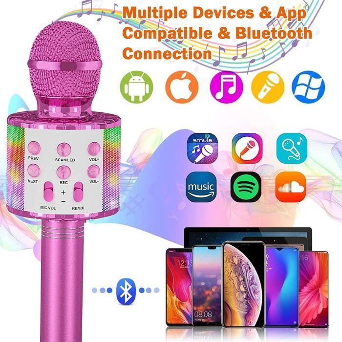 Microphone Karaoké Sans Fil,Microphone Bluetooth karaoké 5en1 avec Lumières  LED Dansantes pour Enfants Adultes,Hautparleur Por[745]