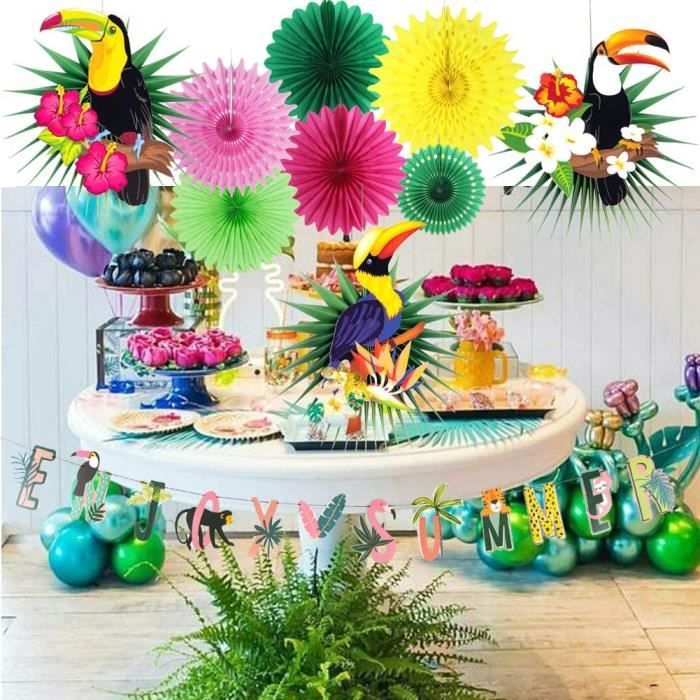 Oiseaux Tropicaux En Nid D'abeille En Papier Découpé Bannière De Feuilles De Palmier En Nid D'abeille Pour Perroquet Hawaiian Beach Luau Party Hanging Decorations Tiki Bar Supplies