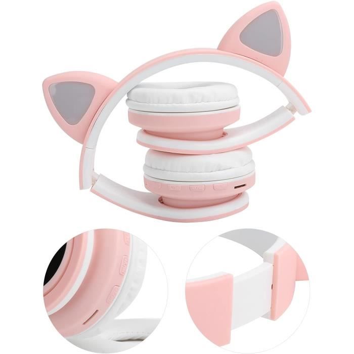 Casque Gaming Chat Rose Avec Micro - LED RGB, Oreilles Détachables