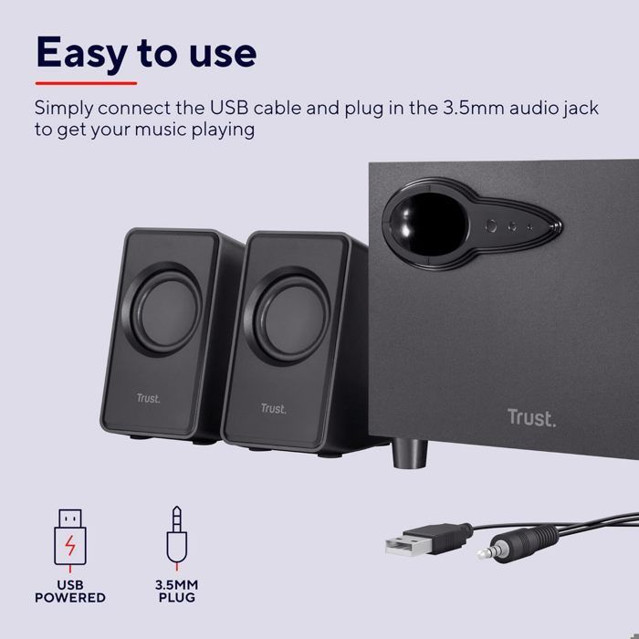 Enceinte PC Trust Avora 2.1 - Caisson De Basses Bois 18W - Alimentation USB - Pour Ordinateur/Portable