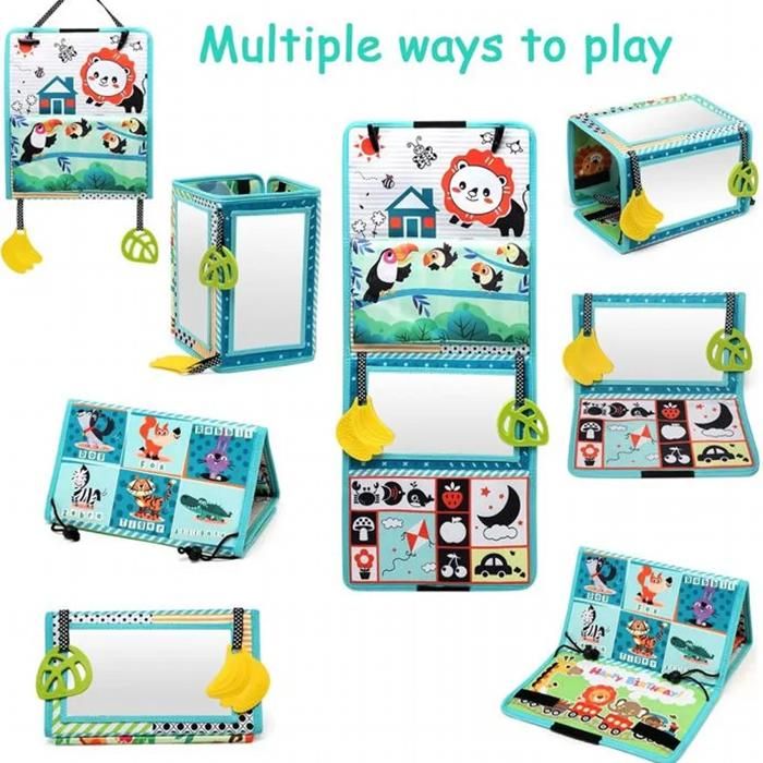 RapJoy Miroir Eveil Montessori Noir Et Blanc – 0-12 Mois, Livre Tissu, Dentition, Pliable