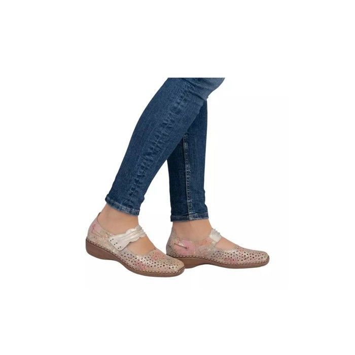 Rieker 41399 – Ballerines Femme Confort Cuir Souple, Talon Compensé 3 Cm, Enfilage Facile, Style Élégant Décontracté