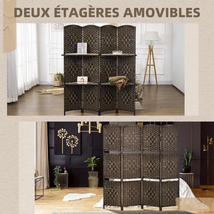 Paravent intérieur - HOMCOM - 4 panneaux - panneau perforé - pour salon