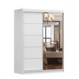 Armoire de chambre avec 2 portes coulissantes et miroir avec étagères - 150x200x61 cm - Beni 05 Classic (Blanc, 150)-0