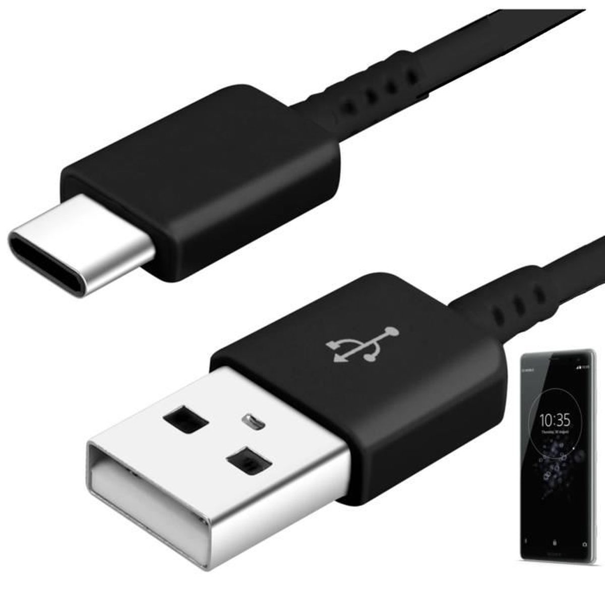 Câble USB TYPE-C blanc 1m chargeur rapide pour téléphone mobile Sony Xperia XZ3 
