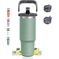 MOURSIIENY-Mug Isotherme-900ml-Avec poignée et paille-Mug de voyage en acier inoxydable anti-fuite d'eau