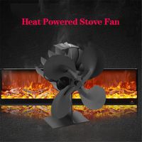 Ventilateur de poêle Silencieux Ventilateur pour Bois-bûches Brûleur-cheminée- alimenté par chaleur 4 pales Noir