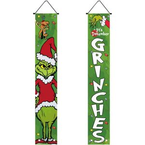 Bannière Porche Noël Réutilisable - Tissu Polyester 30x180 Cm, Motif Sapin, Avec Corde - 11