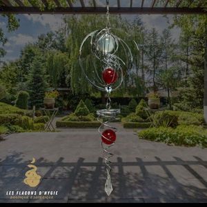 CARILLON À VENT Bougie (Hors Anniversaire) - Mobile Carillon éolien 3D Yin Yang Spirale Boule Rouge 10cm - - Aucune