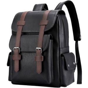 SAC À DOS Sac a dos homme elegant cuir PU pour ordinateur portable 14 pouces - college, randonnée, week-ends, voyage - Noir