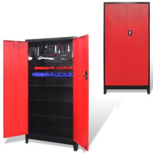 ETABLI - MEUBLE ATELIER Armoire à outils JILI - BEST avec 2 portes Acier 90x40x180 cm Noir et rouge
