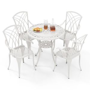 Ensemble table et chaise de jardin COSTWAY 5 Pcs Salon de Jardin en Fonte d'Aluminium