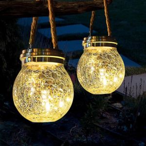 LAMPION Lanterne Solaire, 2pcs Lanternes d'extérieur imperméables avec 30 LED, Luminaires Solaires en verre Suspendus pour Jardin, Patio