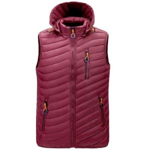 DOUDOUNE Doudoune Homme,Sans Manche Doudoune avec Capuche Amovible avec Zippé,Veste en Duvet à Capuchon Chaud en Automne et En Hiver-Rouge