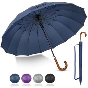 PARAPLUIE Parapluie en rotin à 16 bords, grand parapluie de golf de 55 pouces, parapluie surdimensionné avec poignée en bois massif, pa[Y4409]