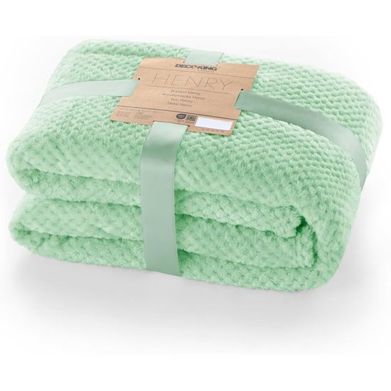 Couverture Polaire 240x260 Cm Vert Amande - Grammage 350 G/m², 100% Polyester, Légère Et Chaude, Lavable Machine