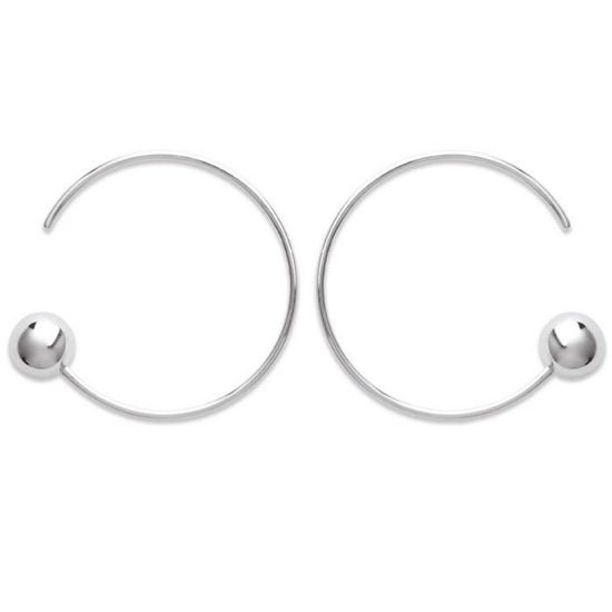 Boucles D’oreilles Créoles Ouvertes Avec Boule En Argent Massif 925 - Rhodié, Style Bohème